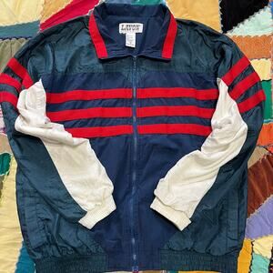 Vintage Lavon Green/Navy/Red Geometric Windbreaker Jacket Medium